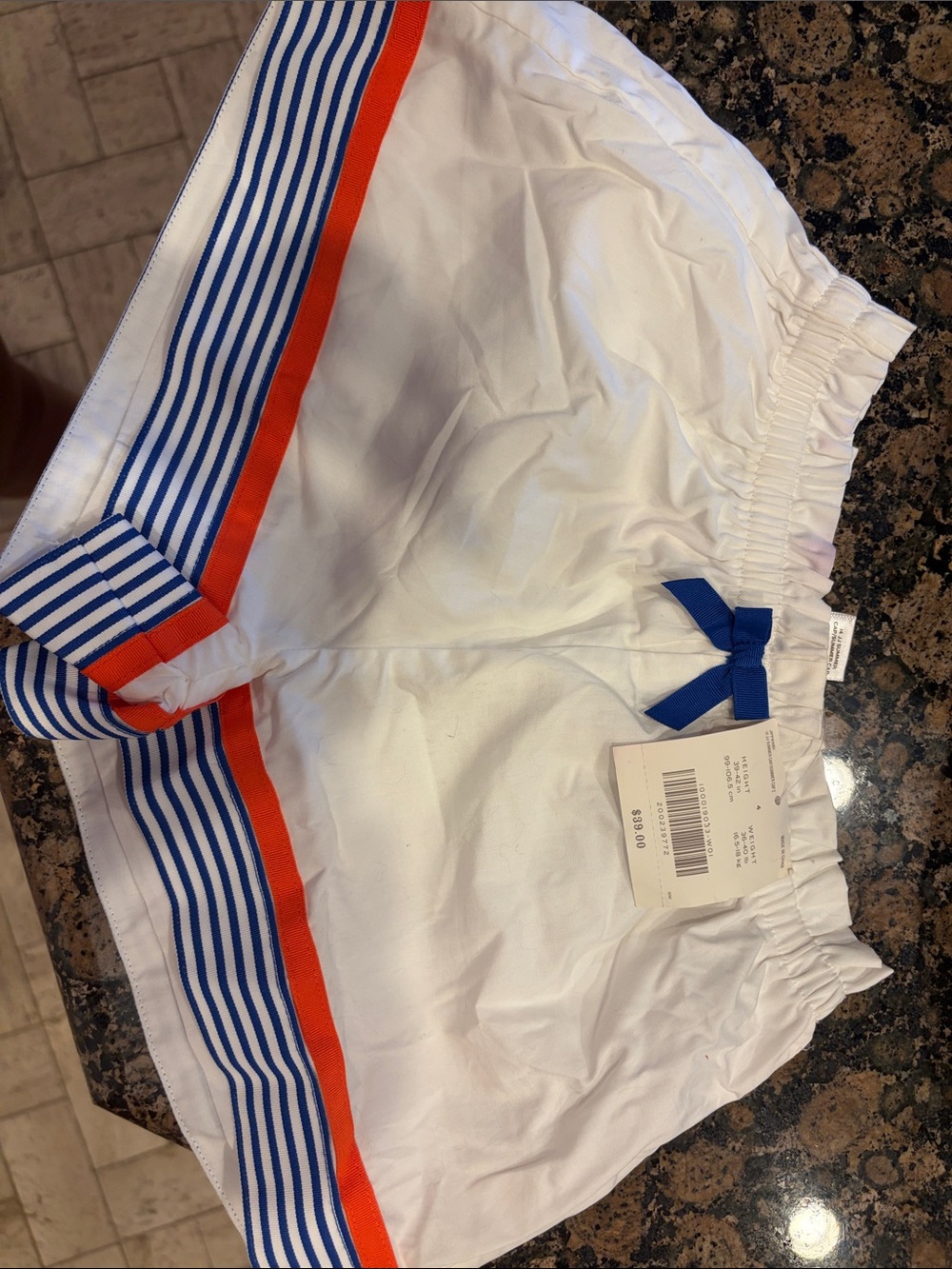 Janie and Jack White Girls Shorts with Blue and Orange Trim